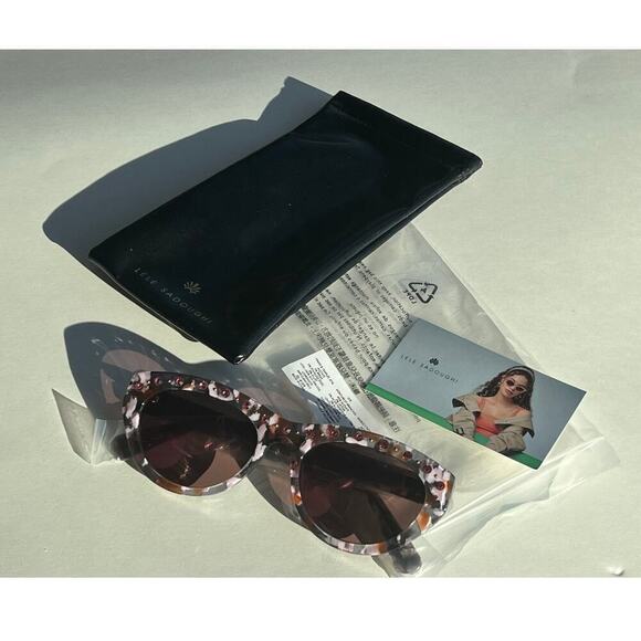 RARE Lele Sadoughi Timeless Acetate 14k gold Plated Pink Crystals UV Sunglasses - Picture 7 of 13